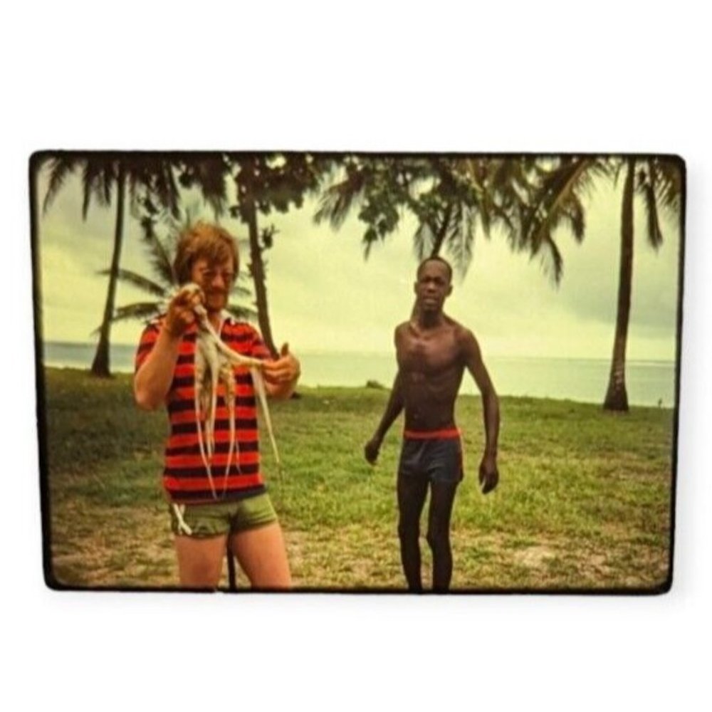Kodachrome Slide Octopus Ocean Tourist Africa Holding Palm Trees Kodak Vtg 1979